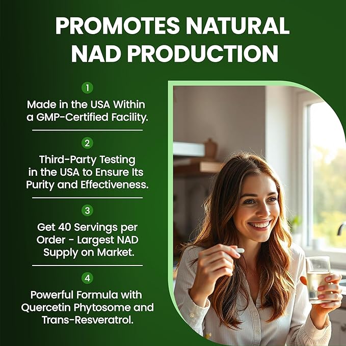 Nutrendia NAD Supplement – Liposomal Nicotinamide Riboside 900mg, Quercetin, Resveratrol, High Purity NMN, NAD+ Support for Energy, Focus & Wellness – 80 Capsules for Men & Women