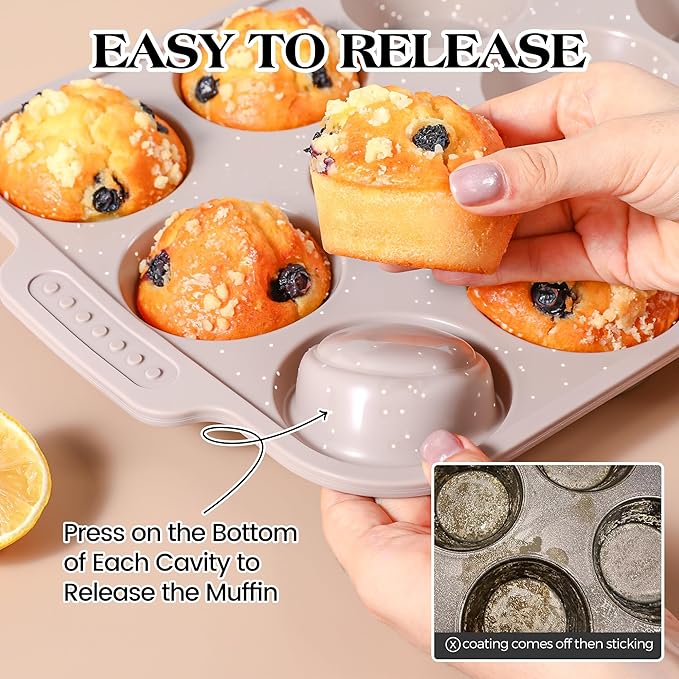 1 Pc Silicone Muffin Pans for Baking with Metal Reinforced Frame, Nonstick Cupcake Tray for Oven, 12 Cups Regular Size Silicone Molds for Egg Bites, Dishwasher Safe (Brown)