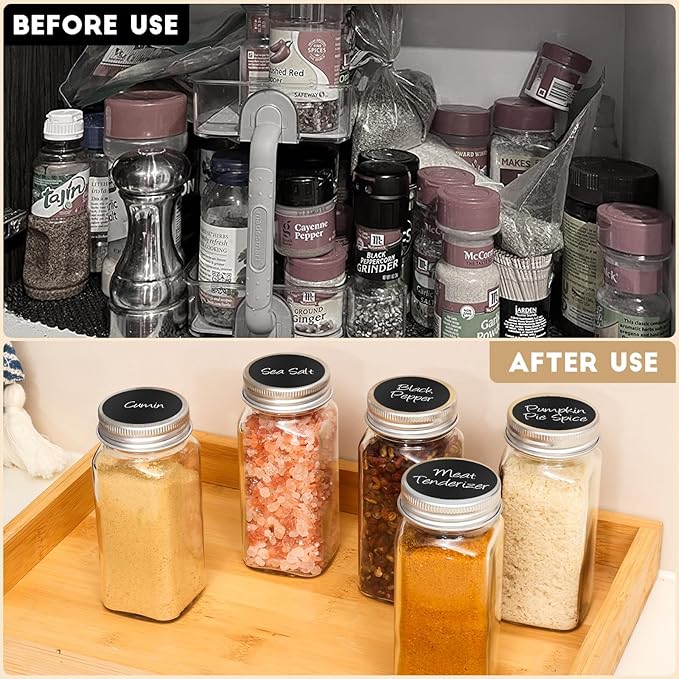12Pcs Spice Jars with Label, 4oz Empty Square Seasoning Containers, Spice Jars with Shaker Lids, Small Spice Bottles for Salt, Herbs, Sugar, Pepper, Seasoning Jars for Spice Rack, Cabinet, or Drawer