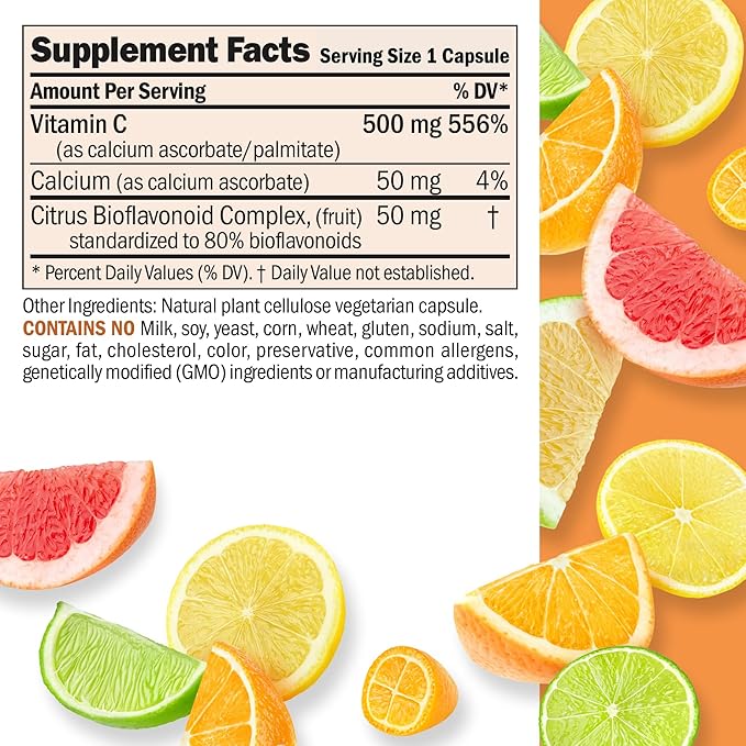 ANDREW LESSMAN Vitamin C 500 Complex 60 Capsules - Non-Acidic Vitamin C Plus Citrus Bioflavonoids for Immune System and Anti-Oxidant Support, No Stomach Upset, Small Easy to Swallow Capsules