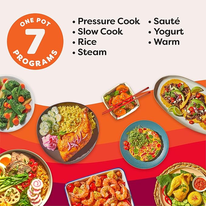 Instant Pot Duo 7-in-1 Electric Pressure Cooker, Slow Cooker, Rice, Steamer, Sauté, Yogurt Maker, Warmer & Sterilizer, Includes App With Over 800 Recipes, Stainless Steel, 6 Quart
