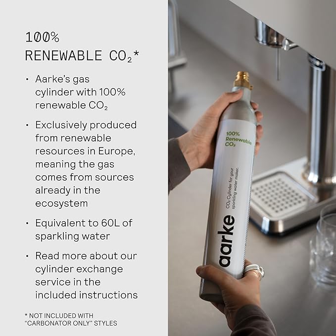 Aarke Carbonator lll with CO2 Cylinder, Sparkling & Carbonation Water Machine, Stainless Steel with PET BPA-Free Reusable Bottle Volume 1L/34 fl oz (Matte White)