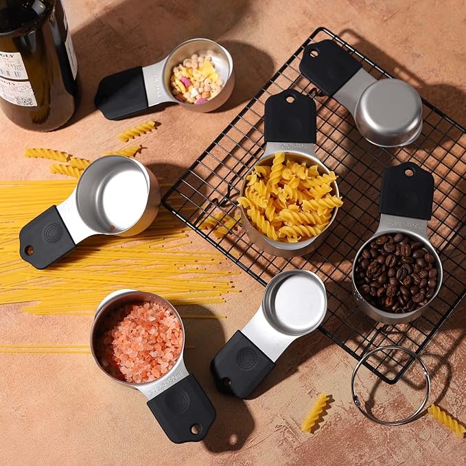 Magnetic Measuring Cups Set Stainless Steel Heavy Duty Metal Measuring Cups for Dry and Liquid Ingredients (black)