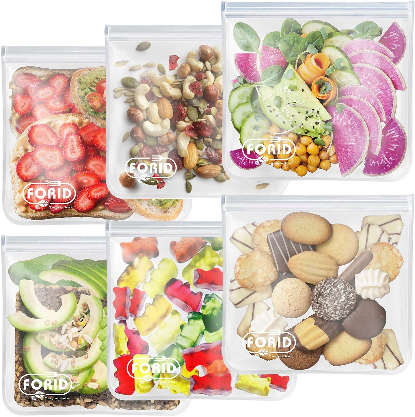 FORID Reusable Gallon Freezer Bags, 6 Pack Extra Thick Gallon Reusable Bags, Leakproof Food Storage Bags for Marinate Food, Fruit Cereal Sandwich Snack Meal Prep Travel Items Home Organization Storage