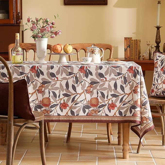 patdrea Designer Linen Small Square Tablecloth,Fall Framhouse French Pomegranates Leaves Pattern Tablecloths,Table Cover Cloth Decor for Kitchen Dining Christmas,Thanksgiving,55"x55"-Tehran a