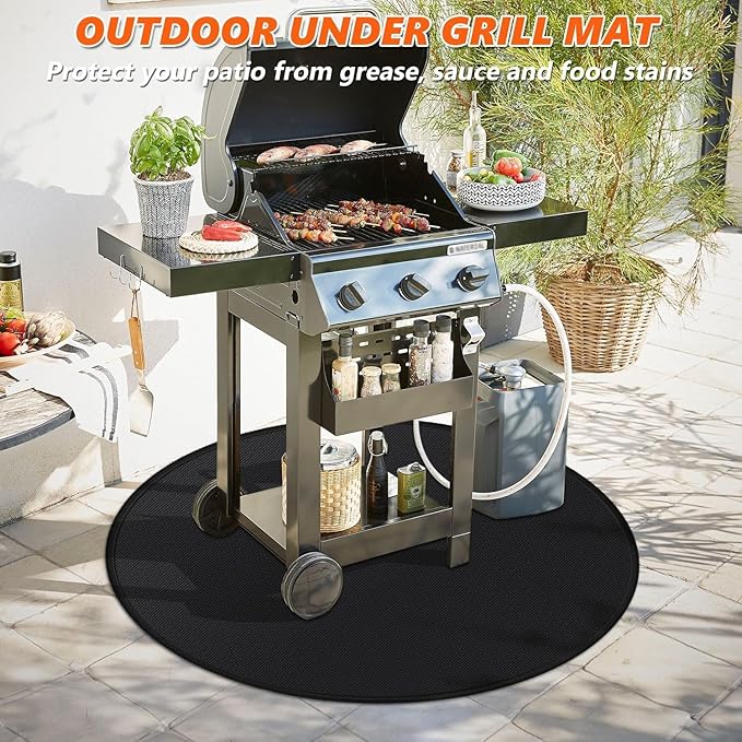 36" Round Fire Pit Mat for Solo Stove Bonfire/Under Grill Mat, 4 Layers Fireproof Waterproof Oil-Proof, BBQ Mat, Portable, Deck Patio Grass Smoker