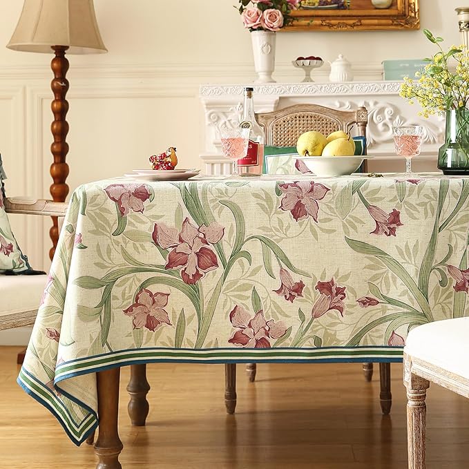patdrea Designer French Vintage Green Rectangle Tablecloth,Vintage Linen and Floral Pattern Extra Long Table Cloth,Decor Table Cover for Kitchen Dining Christmas Thanksgiving,67"x118"-Tara a
