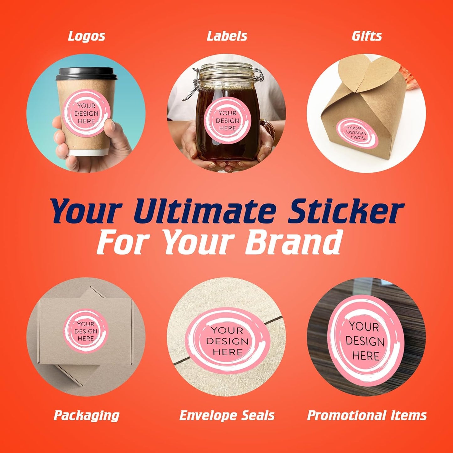 100 Custom Vinyl Stickers - Upload Your own Image, Text, Design, Logo - Personalized Logo Labels for Handmade, Packaging, Bottle, Jars, Candle, Brand Stickers (Black Gold Marble, 4x4)