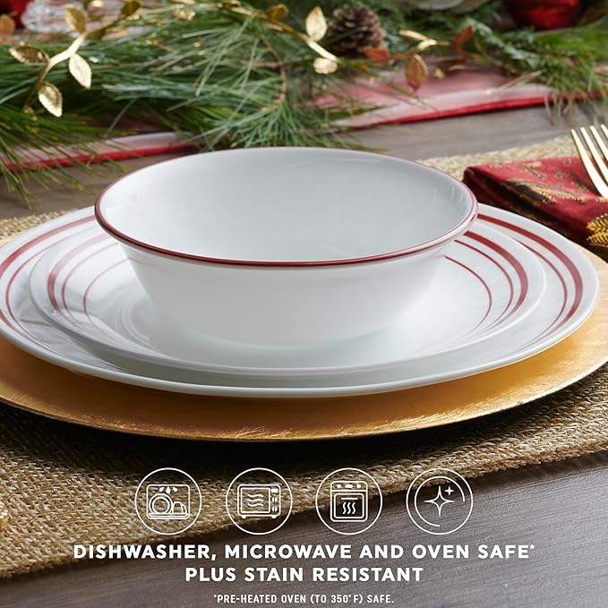 Corelle Vitrelle 18-Piece Service for 6 Dinnerware Set, Triple Layer Glass and Chip Resistant, Lightweight Round Plates and Bowls Set, Logan