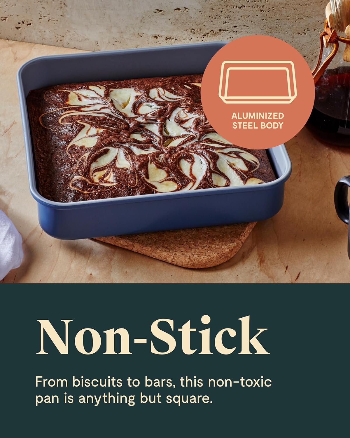 Caraway 9” Square Pan Duo - Non-Stick Ceramic Coating - Free From Forever Chemicals - Cake Pan Perfect for Brownies, Lemon Bars, & More - Slate