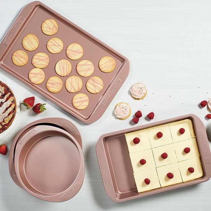 Farberware Nonstick Bakeware, Nonstick Cookie Sheet / Baking Sheet - 10 Inch x 15 Inch, Rose Gold Red