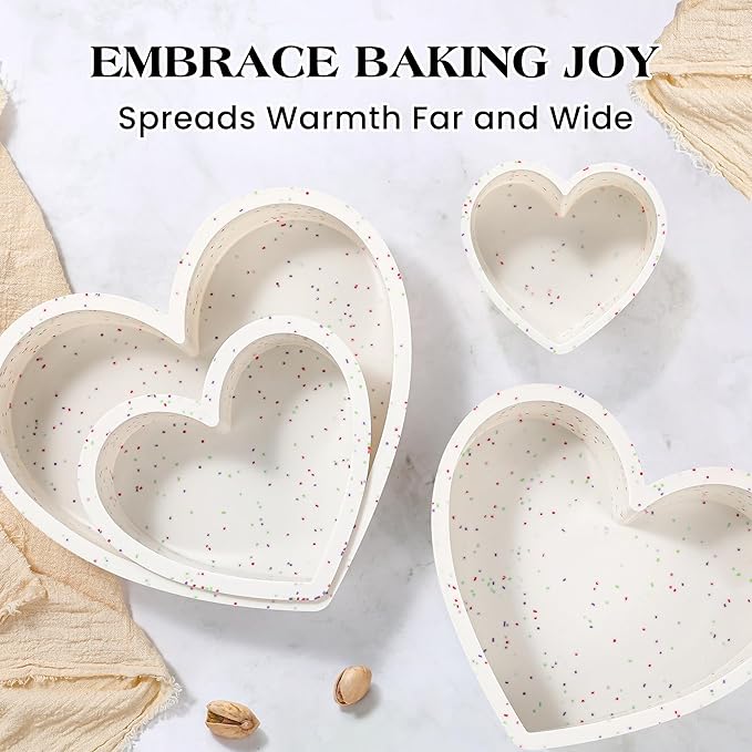 10 Inch Heart Shaped Cake Pans Silicone Large Nonstick Heart Cake Pan Set of 2, Food Grade Silicone Heart Molds for Baking, Easy to Clean Oven Air Fryer Freezer Safe（Cream, Confetti）