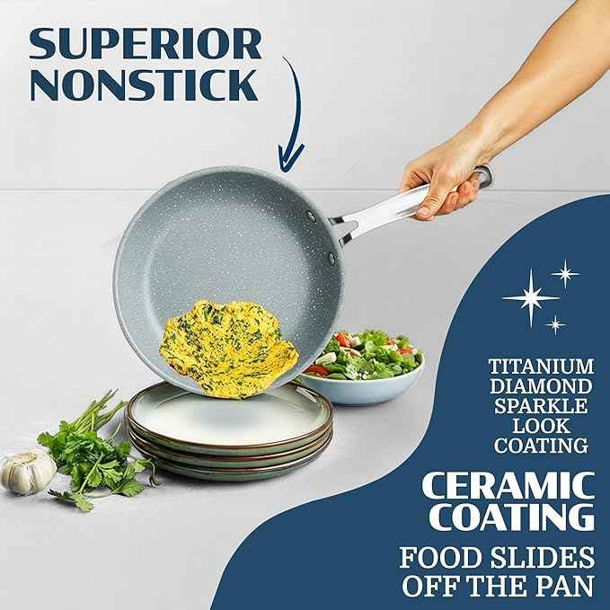 Granitestone Ceraluxe 20 Pc Ceramic Cookware Set Nonstick, Complete Pots and Pans Set Non Stick for Kitchen with Bakeware, Utensils & Steamer, Non Toxic Made Without PFOA PFOS, Oven & Dishwasher Safe