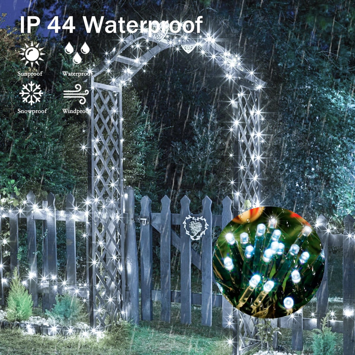YIQU White 82FT 200 LED Christmas String Lights Outdoor/Indoor (Extendable Green Wire, Ultra-Bright with 8 Modes, UL Certified), Fairy String Lights for Xmas Tree Holiday Party Decoration, Cool White
