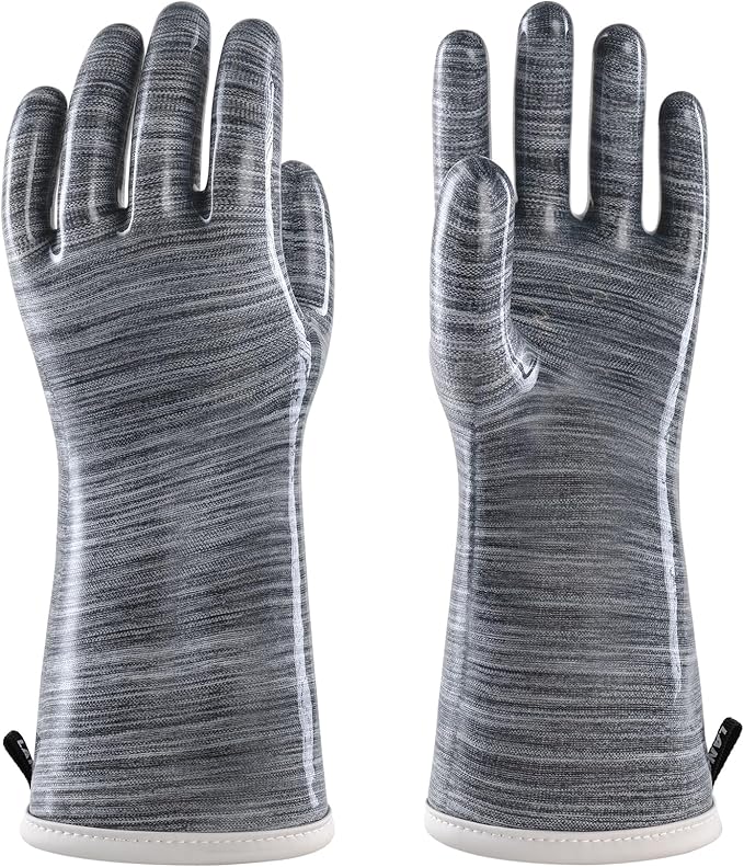 wahoo Liquid Silicone Smoker Oven Gloves, Food-Contact Grade, Heat Resistant Gloves for Cooking, Grilling, Baking, Grey, Medium