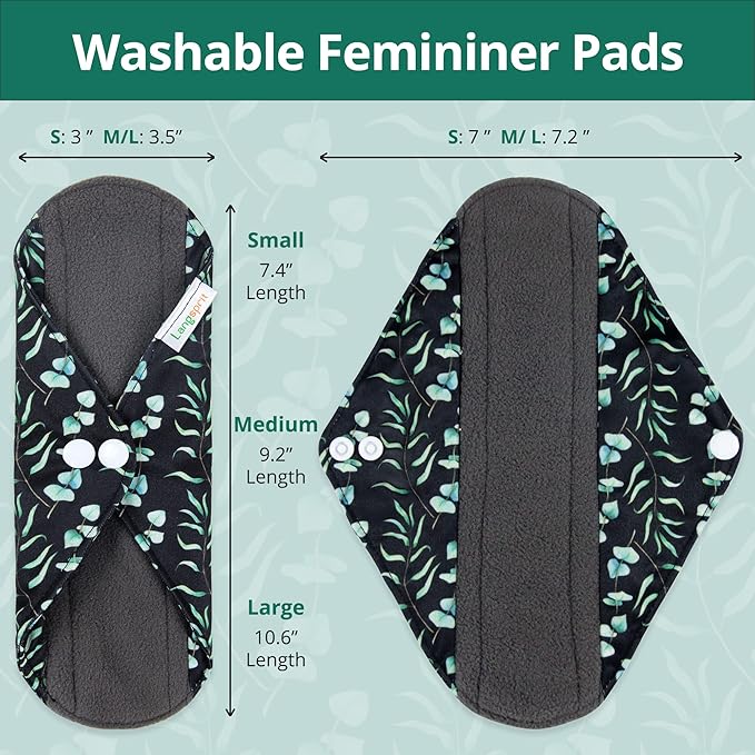 Langsprit Absorbent Reusable Menstrual Sanitary Pads/Washable Cloth Menstrual Period Pads,Reusable Panty Liners(Winter,S)