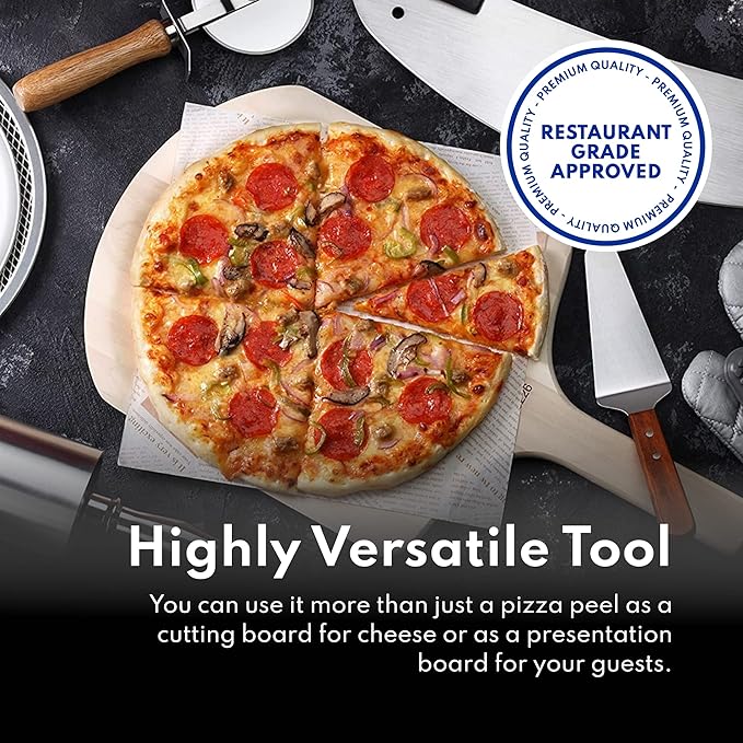 New Star Foodservice 50295 Restaurant-Grade Wooden Pizza Peel, 16" L x 14" W Plate, with 10" L Wooden Handle, 24" Overall Length
