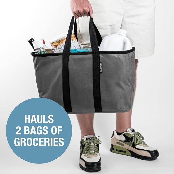 CleverMade EcoBasket Reusable Grocery Tote - 30L - Pack of 3 - Gray Black - Collapsible Storage Shopping Organizer - Heavy Duty Utility Bag Home