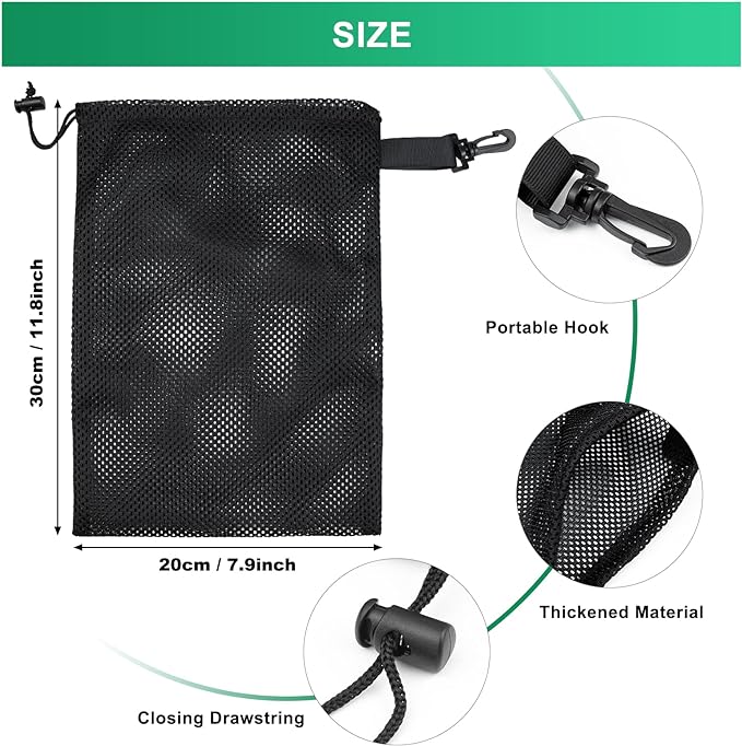 20 PCS With Clips Mesh Drawstring Bags, Portable Nylon Storage Bags for toy,Sports Storage,Outdoor activities etc. (7.9x11.8in)