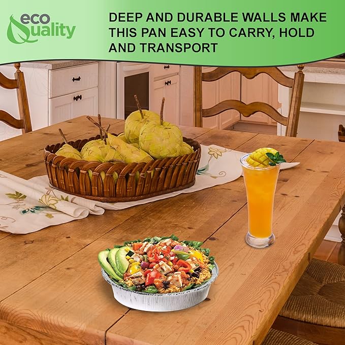 EcoQuality 6" Round Aluminum Foil Pans - Disposable Containers with Foldable Walls for Pie Baking, Cooking, Serving, Reheating, and Storing - Freezer and Oven Safe Tart Pan 50 Pack