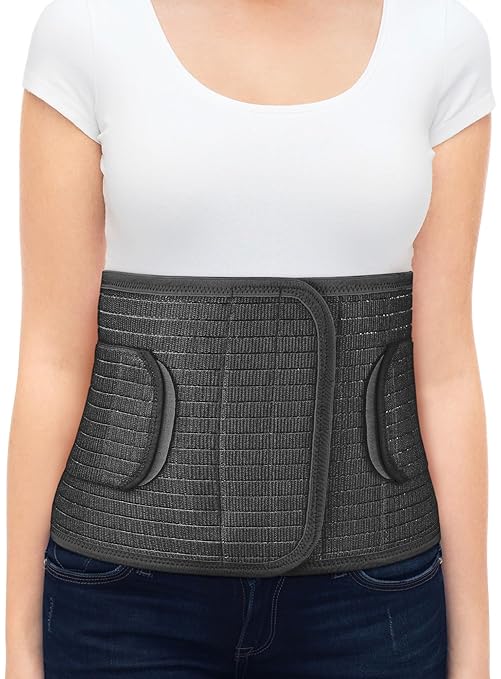 ORTONYX Abdominal Binder for Postpartum, C-Section, and Hernia Support - Belly Band for Women and Men - Adjustable Hook&Loop, Breathable Fabric, Lower Back Support - Black L/XL