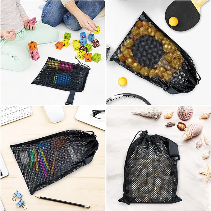 20 PCS With Clips Mesh Drawstring Bags, Portable Nylon Storage Bags for toy,Sports Storage,Outdoor activities etc. (7.9x11.8in)