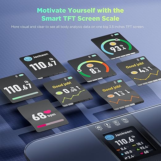 Runstar Smart Scale for Body Weight and Fat Percentage FSA HSA Eligible, 3.5" TFT Color Display High Precision Digital Bathroom Scale BMI Heart Rate 22 Body Composition Analyzer Sync with Fitness App