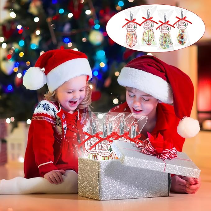 12 Sets 8 Inch Christmas Whisks Gifts DIY Fillable Christmas Tree Ornaments Xmas Colored Silicone Whisks for Cooking Heat Resistant Egg Beaters with Card Rope Bag for Candy Holder