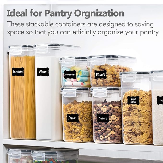 CHEFSTORY Airtight Food Storage Containers with Lids, 8 PCS Plastic Storage Canisters for Kitchen & Pantry Organization,Dry Food Canisters for Flour, Sugar and Cereal
