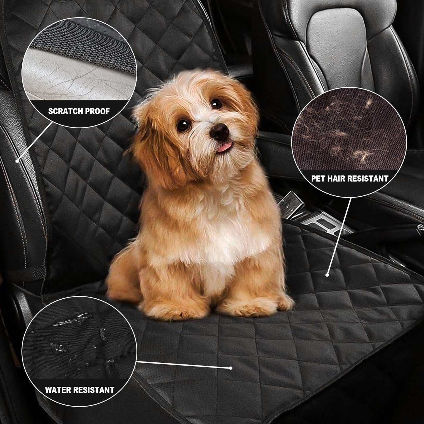 AsFrost Dog Seat Cover Cars Trucks SUVs, Thick 600D Heavy Duty Pets Car Seat Cover, Waterproof & Wear-Resistant Durable Nonslip Backing & Hammock Convertible, Black, 2 Pack