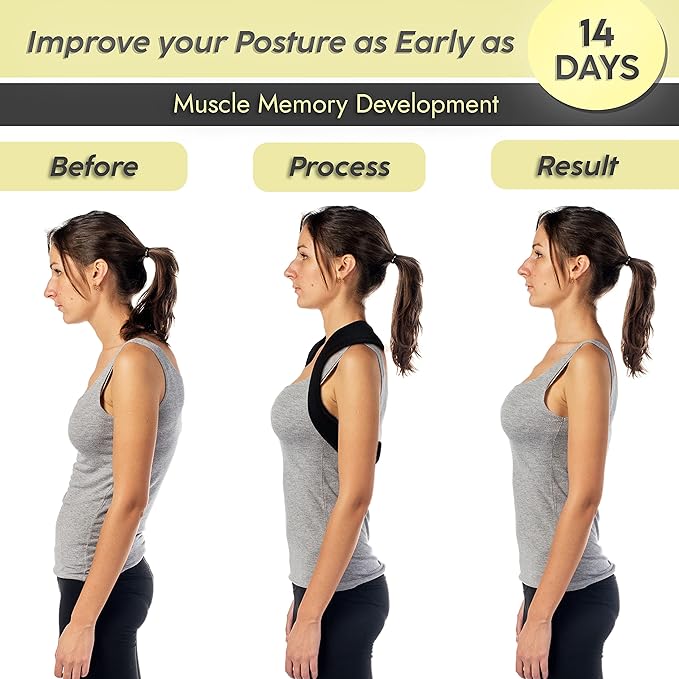 Neck Stretcher & Posture Corrector for Women and Men, FSA HSA Eligible, Cervical Traction for Spine Alignment, Adjustable Upper Back Brace & Elastic Support for Shoulder Back Pain Relief (Dark Blue)