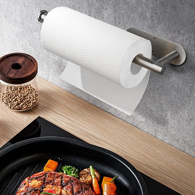 Paper Towel Rolls - for Kitchen, Self-Adhesive Under Cabinet,Both Available in Adhesive and Screws,Stainless Steel Paper Towel Holder Bulk(Grey)
