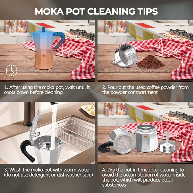 Aluminum 6 Cup 300ml Moka Pot Express Coffee Maker Stovetop Espresso Percolator Coffeemaker Italian Classic Style Brewing Greca Cafe Mocha Machine for Cafeteras Lover Camping Travel and Home Use 10oz