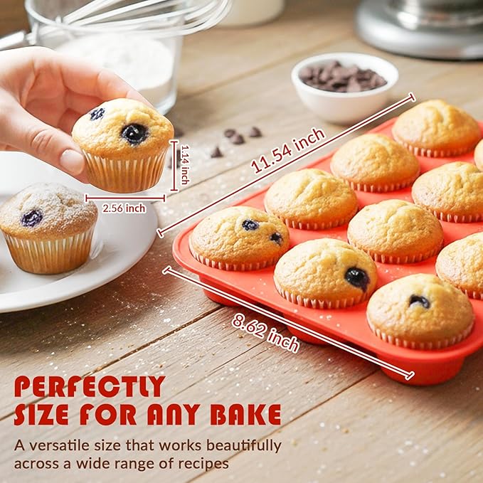 HKNMTT Silicone Muffin Pan for Baking, Cupcake Egg bites Brownie Mold 12 Cup Regular Size, Oven Safe BPA Free kitchen Appliances 2 Pack