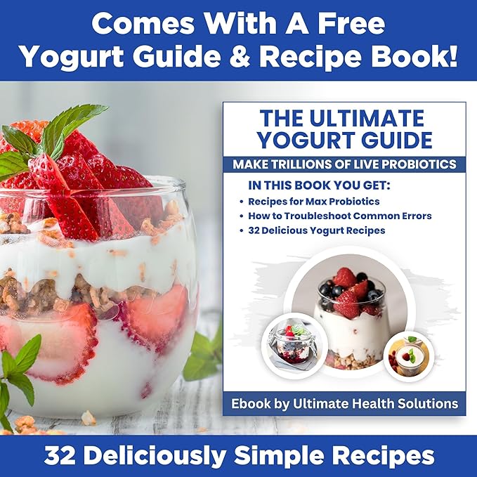 Ultimate Probiotic Yogurt Maker with Adjustable Time & Temperature Control, Make Trillions of Probiotics for Better Gut Health, Two 1-Quart Containers for Larger Batches, ULTIMATE LIFETIME WARRANTY