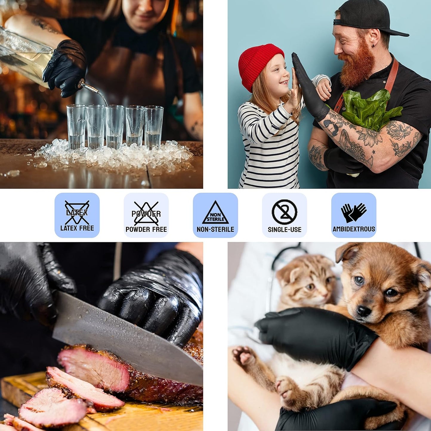 Safe Health Nitrile Black Disposable Gloves, Latex Free, Powder Free, Box of 100, XS, Textured, 3.5 mil, Industrial, Tattoo, Salon, Hair, Auto, Car, Cleaning, Food, Cooking