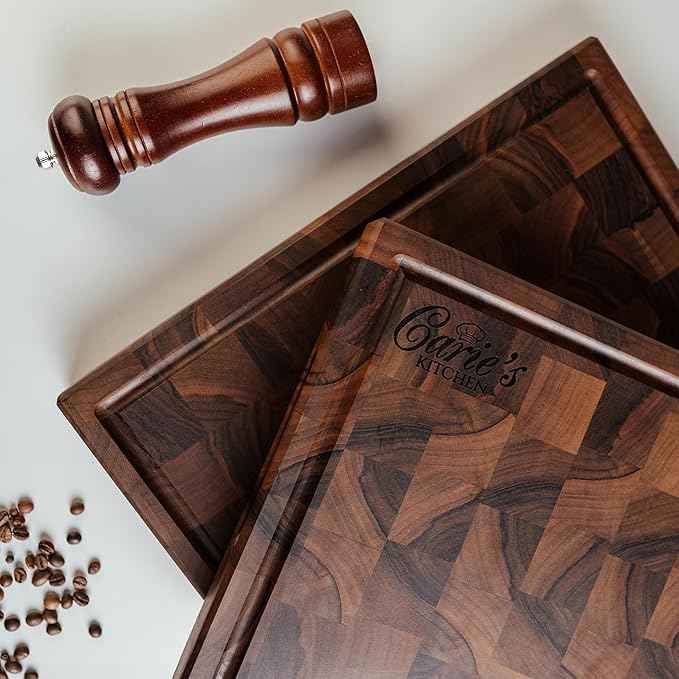 Handmade Personalized Walnut End Grain Cutting Board – Custom Engraved Wood Chopping Block, Perfect Gift for Home Chefs by GrainWoods (21x15x2 Inches)