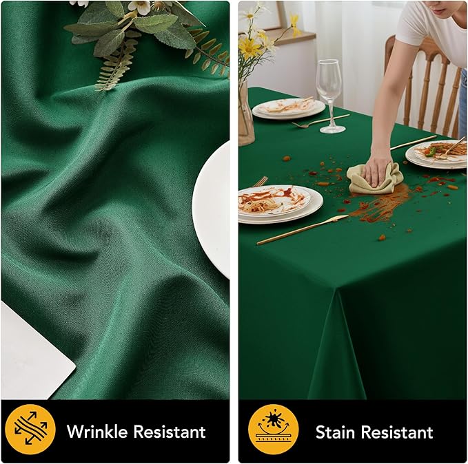 10-Pack Hunter Green Tablecloths for Rectangle Tables, 70 x 108 Inches, Stain-Resistant Polyester Fabric for 6 Foot Tables - Washable Table Covers for Weddings, Birthday Parties, Events