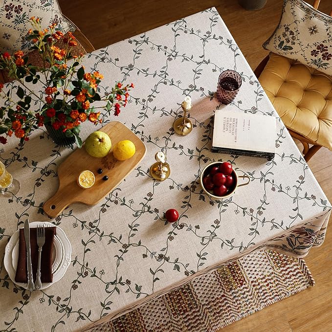 patdrea Designer Linen French Tablecloth for Rectangle Table,Fall Country Breathable Floral Tablecloths,Table Cover for Kitchen Dining,Tea Party,Christmas,Thanksgiving,55"x87"-Oliveirad