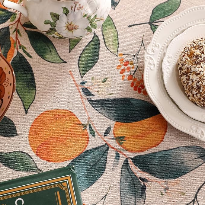 patdrea Designer Small Table Cloth for Square Table,Farmhouse Linen Oranges and Leaves Tablecloth,Fall Dacorative Cover for Kitchen Dining Christmas,Tea Party,Thanksgiving,55"x55"-Palladin a