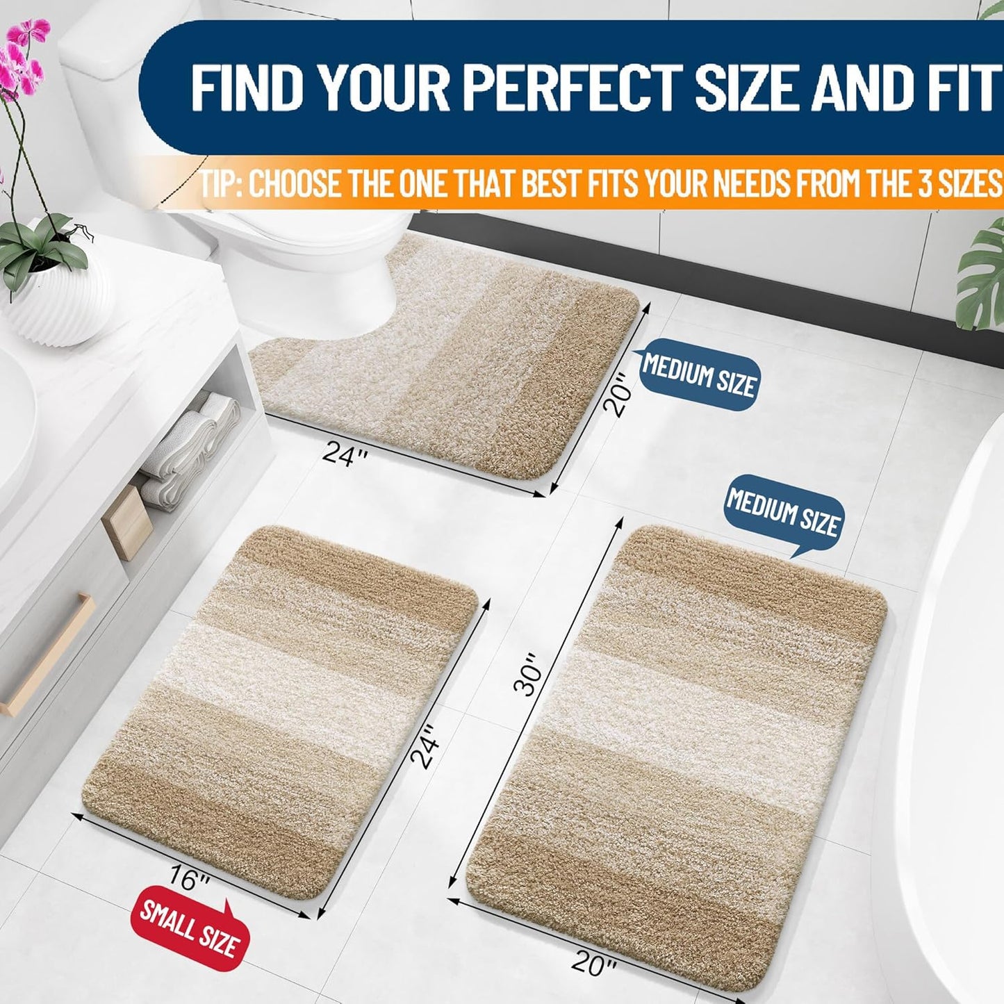OLANLY Bathroom Rugs Mat 30x20, Extra Soft Absorbent Microfiber Bath Rugs, Rubber Backing, Quick Dry, Machine Washable Bath Mats for Bathroom Floor, Tub and Shower, Home Decor Accessories, Tan