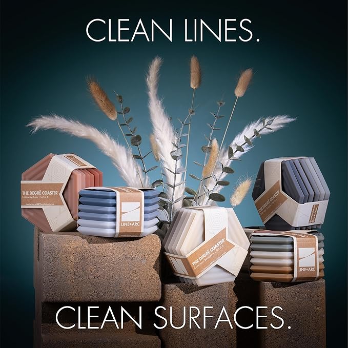 LINE+ARC Extra Thick Silicone Coasters (As Seen in NYTimes WireCutter) Waterproof Anti-Stain Heat-Safe Dishwasher-Safe Degrē Coasters (Set of 6, Joshua Tree) Outdoor Rubber Mid-Century Modern