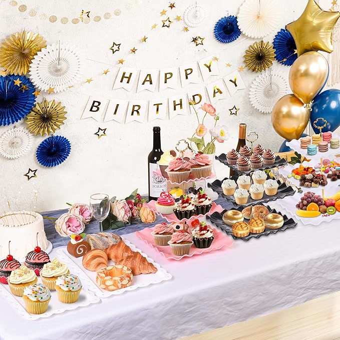 10 Pack Dessert Table Display Set - 4 x Three-Tier Square Cupcake Stands and 6 x Serving Trays, Elegant Tableware for Cakes, Cupcakes, Pastries, and Snacks, Perfect for Parties (White)