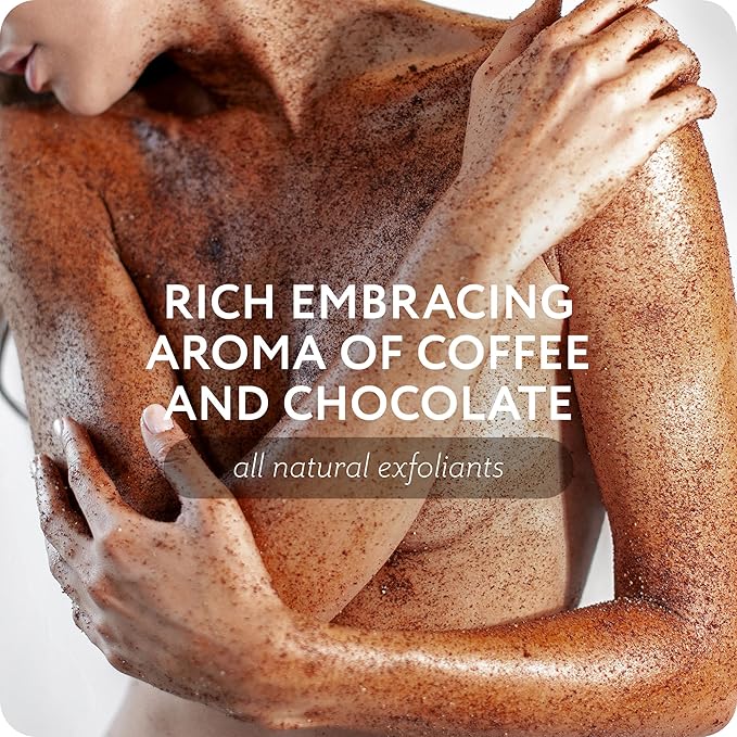 Salt Body Scrub with Cocoa & Coffee Oil, Vitamin E, Menthol - Exfoliating Body Scrub for Moisturizing Skin, Cleansing - Home Spa Care, Gift for Women Men, Vegan, Organic 10.58 Oz