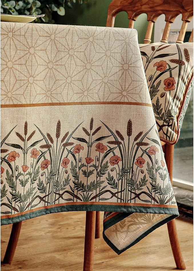 patdrea Designer Linen Light Brown Small Square Table Cloth,Vintage French Breathable Floral Tablecloth,Decor Table Cover for Kitchen Dining,Parties,Christmas,Thanksgiving,55"x55"-Cudillero