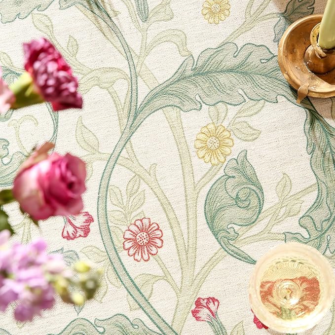 patdrea Designer Linen Tablecloths for Rectangle Table,Green Vintage Leaves Pattern Tablecloth,Decor Floral Table Cover for Kitchen Dining Christmas,Thanksgiving,Tea Party,55"x87"-Cecilia a