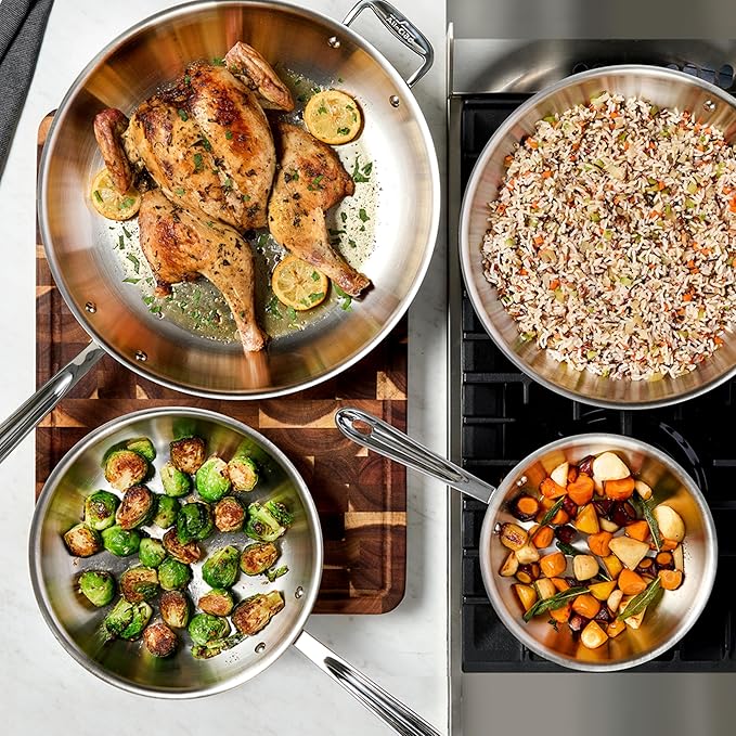 All-Clad D3 3-Ply Stainless Steel Fry Pan Set 2 Piece, 8, 10, Inch Induction Oven Broiler Safe 600F Pots and Pans, Cookware Silver