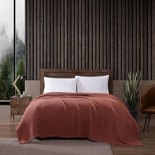 Eddie Bauer Blanket Soft Waffle Weave Bedding, Medium Weight Bedroom Decor, Softens Every Wash, Queen, Orange