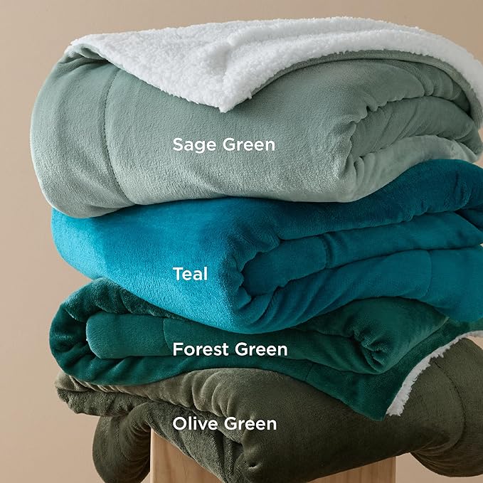 Bedsure Sherpa Fleece Throw Blanket Twin Size for Couch - Thick and Warm, Soft Fuzzy Plush Twin Blanket for Winter, Olive Green, 60x80 Inches