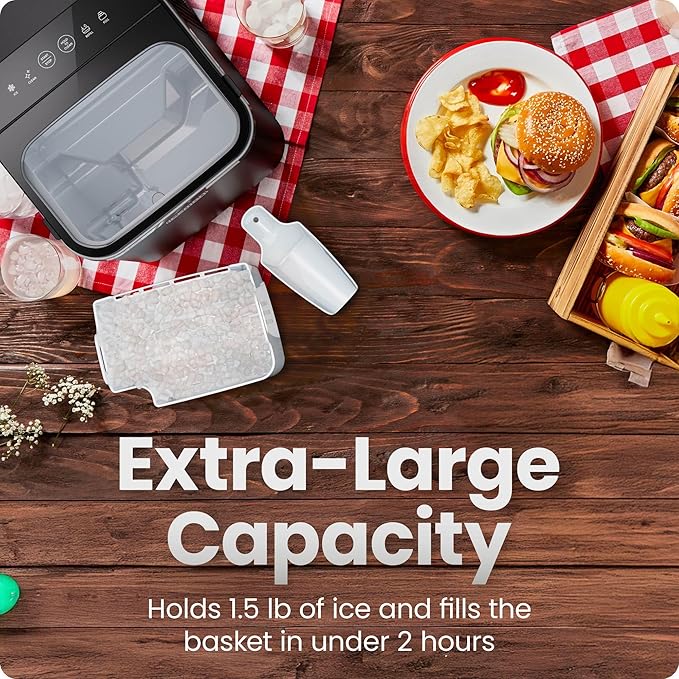Iceman Compact Pebble Ice Machine, Countertop Nugget Ice Maker Produces Chewable Pellet Ice in 8 Minutes, Makes 26lbs/Day, One-Touch Cleaning Function with Ice Scoop/Basket Included – Black